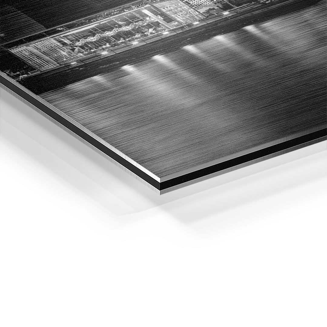Detailaufnahme Wandbild Manhattan Brooklyn Skyline auf Aluminium, gebürstete Oberfläche
