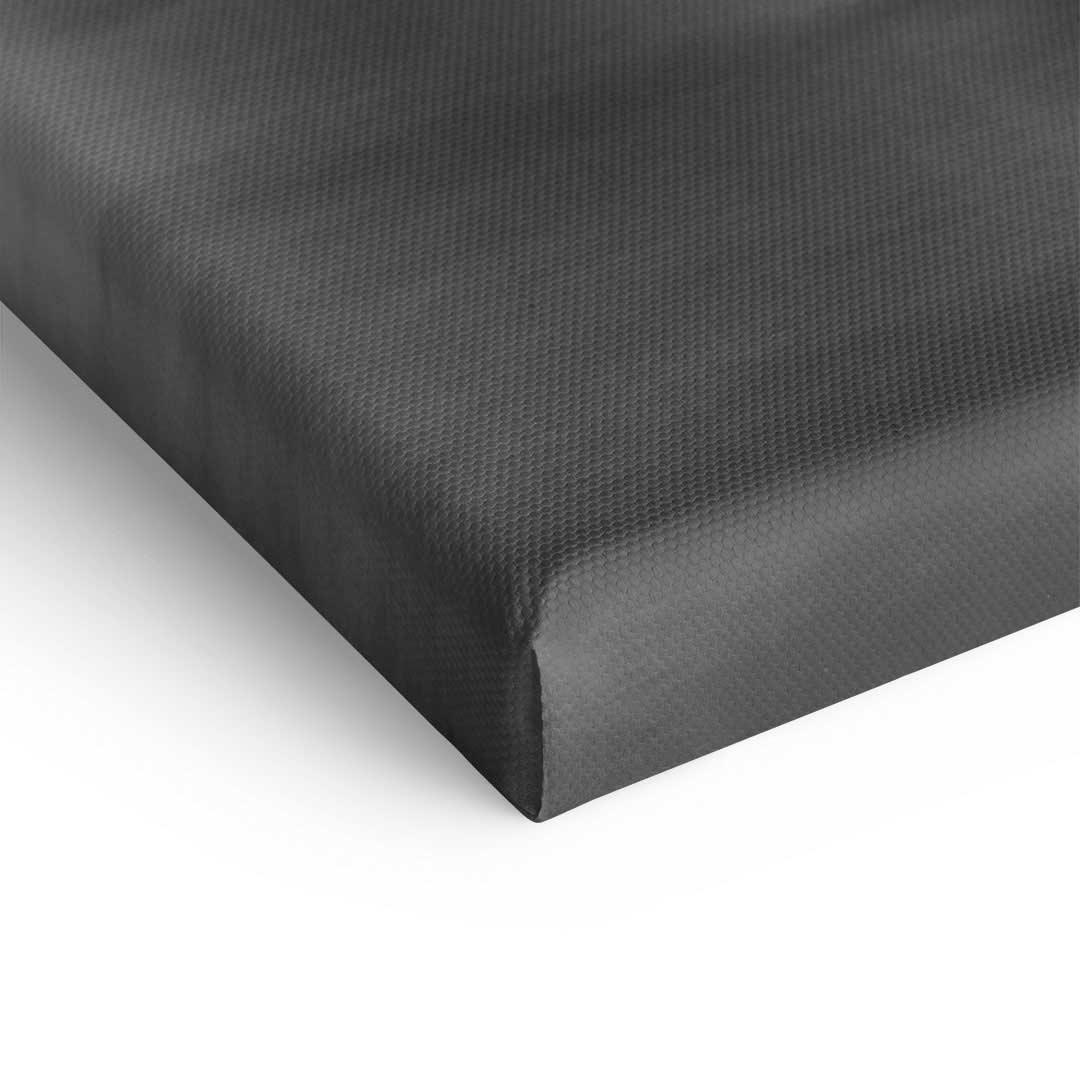 Detailansicht schwarze Leinwandkante, Nahaufnahme Struktur Wandbild