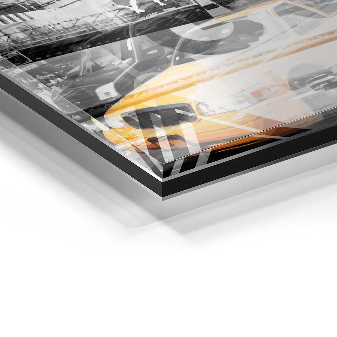 Detailaufnahme Wandbild auf Acrylglas mit gelbem New York Taxi, moderner Kunstdruck