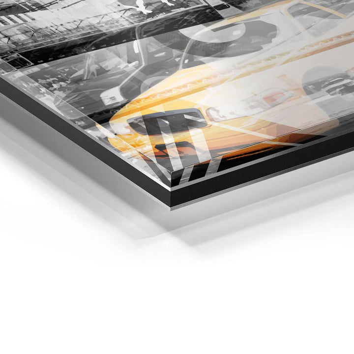 Detailaufnahme Wandbild auf Acrylglas mit gelbem New York Taxi, moderner Kunstdruck