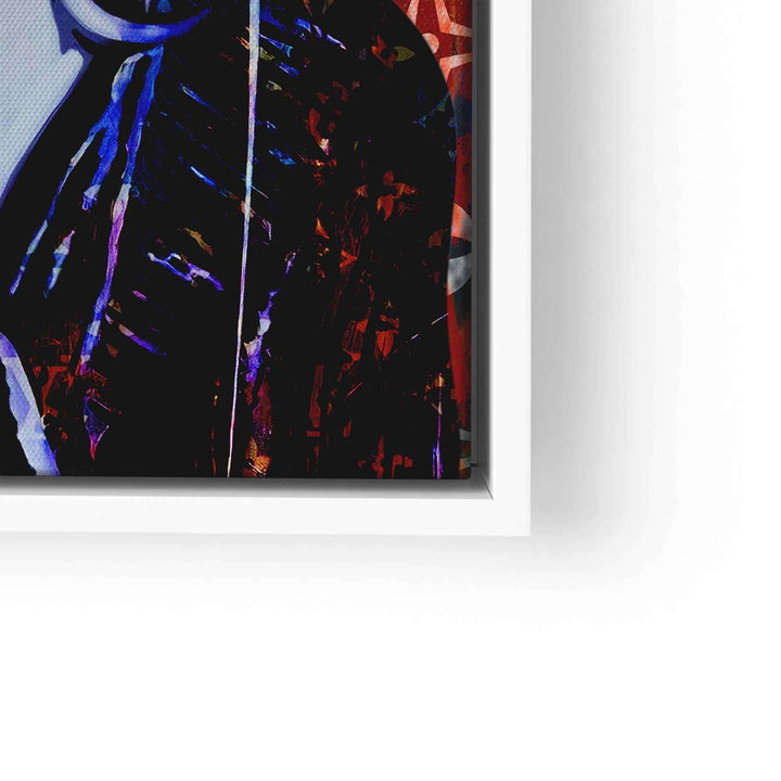 Modernes Pop Art Wandbild, Frau mit dunkler Jacke, abstrakte und farbenfrohe Details