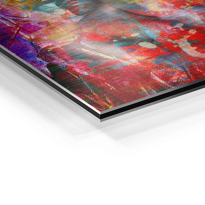Detailansicht eines bunten Acrylglas-Wandbilds mit abstrakter Pop Art Malerei