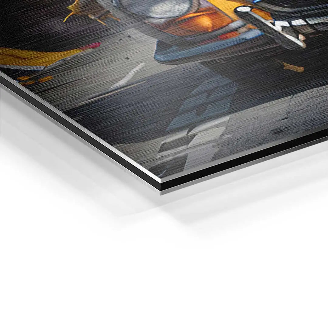 Detailaufnahme Wandbild auf Aluminium mit Mercedes und Farbsplash im modernen Kunstdruck