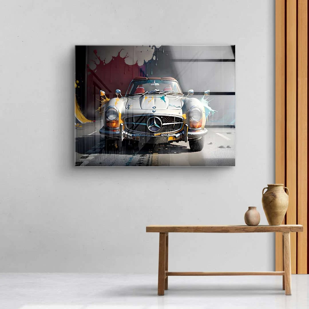 Wandbild mit Mercedes Oldtimer, Splash Kunststil, moderne Wohnzimmer Deko