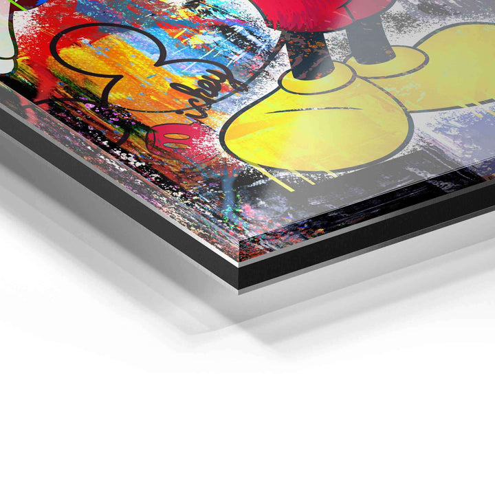 Detailansicht Acrylglas Wandbild mit buntem Comic-Motiv, gelbe Schuhe, Pop Art Stil