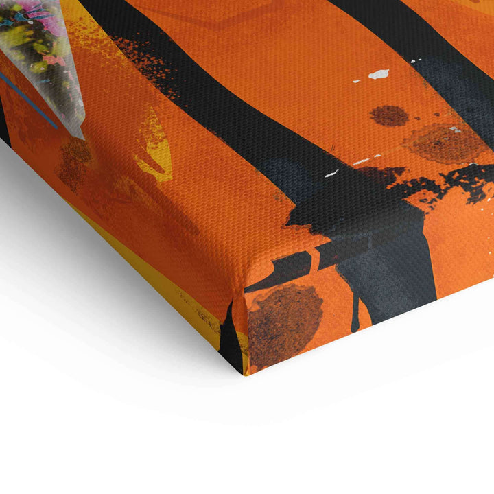 Detailansicht Pop Art Comic Wandbild auf Leinwand mit orange-schwarzem Farbdesign