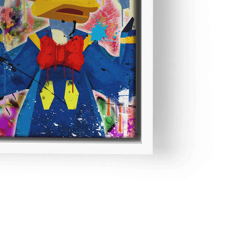Buntes Pop Art Wandbild mit Comic-Figur im modernen, farbenfrohen Stil mit Spritzern