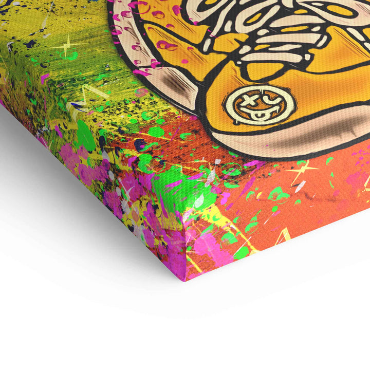 Leinwandbild im Comic-Stil, bunter Sneaker auf Skateboard, Street Art, Pop Art Effekt
