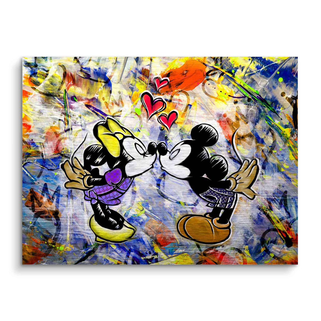 Pop Art Wandbild mit Comic-Mauspaar, buntem Graffiti-Hintergrund und Herzsymbolen