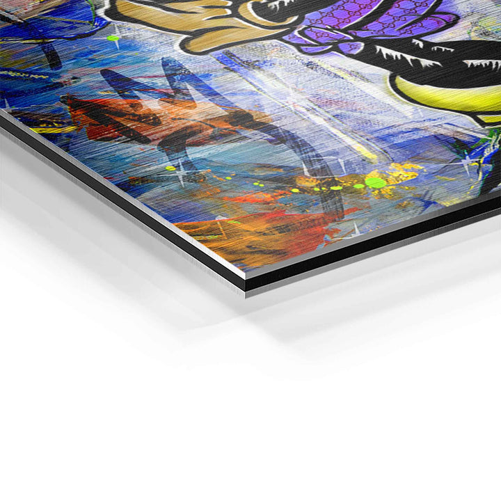 Detailaufnahme Wandbild Comic-Motiv bunt, Acryl auf Aluminium, Pop Art Stil