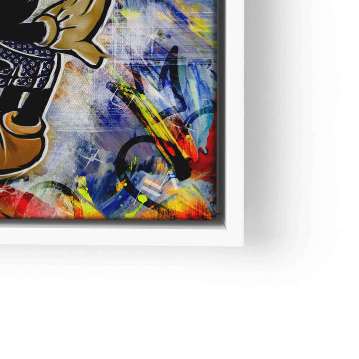 Pop Art Wandbild mit Comic-Figur, bunte Farben und Herzmotiv auf Leinwand