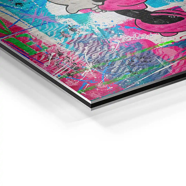 Wandbild Detail mit Comicfigur, bunte Pop Art Farben, Aluminium, moderne Kunst