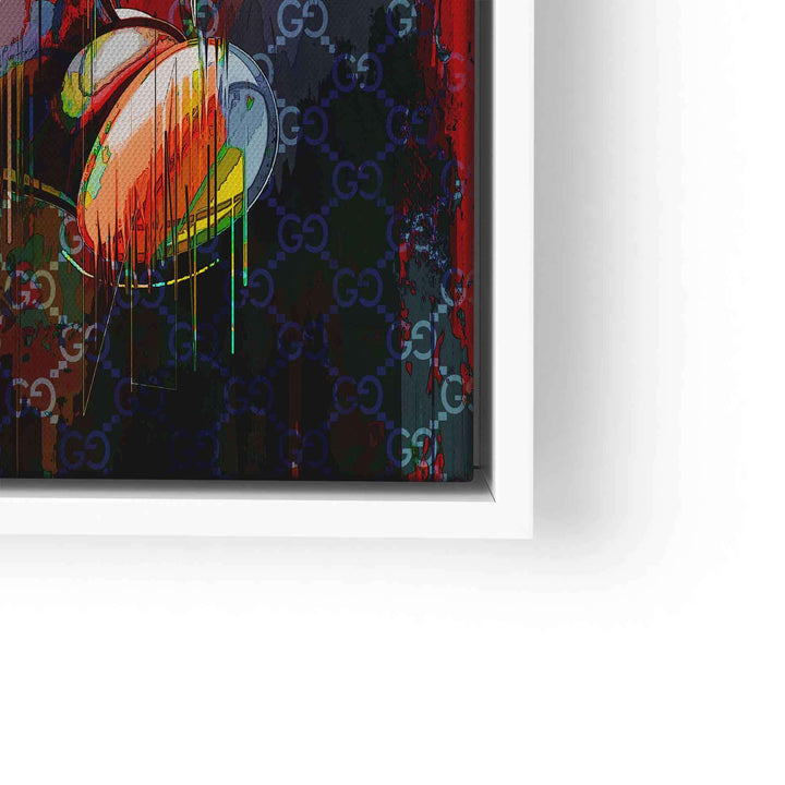 Modernes Wandbild mit Micky Maus, buntem Baby-Motiv und Gucci-Muster, Pop Art Design