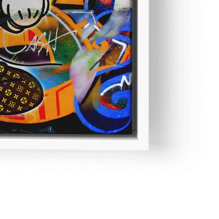 Wandbild mit Micky Maus, buntem Graffiti und Schriftzug, Pop Art Comic Design