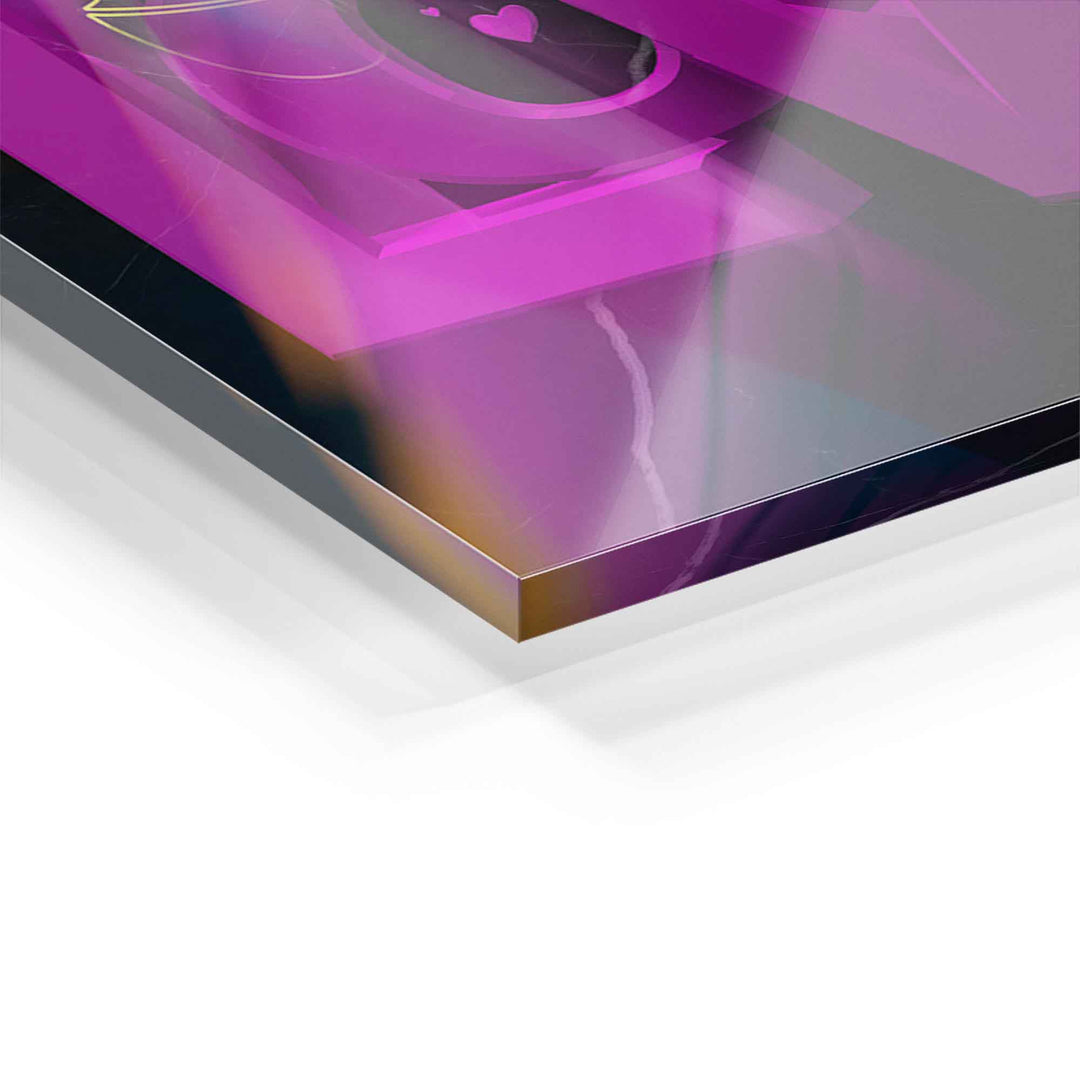 Detailaufnahme eines modernen Wandbilds auf Acryl mit Comic-Motiv in Pink und Herz-Symbol