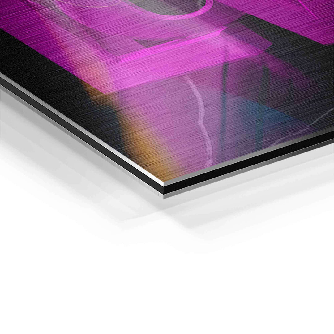 Detailansicht Acrylglas-Wandbild mit gebürsteter Oberfläche, lila und pinke Farbtöne