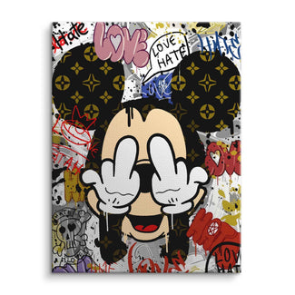 Graffiti Pop Art Leinwandbild mit Micky Maus Motiv und Love-Hate Schriftzügen