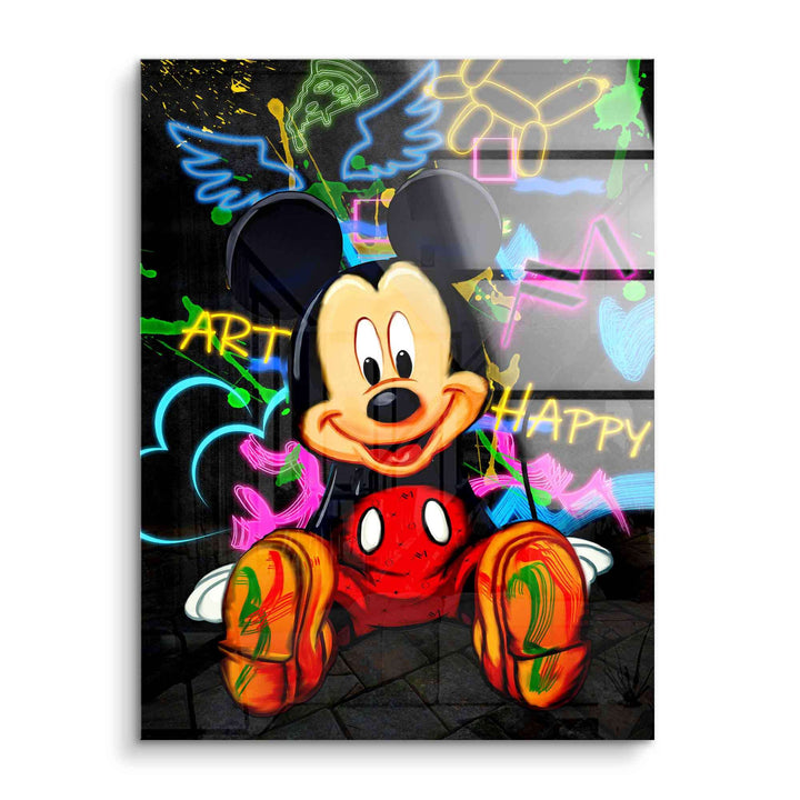 Comic-Wandbild mit animierter Maus, buntem Neon-Graffiti und Pop Art Elementen