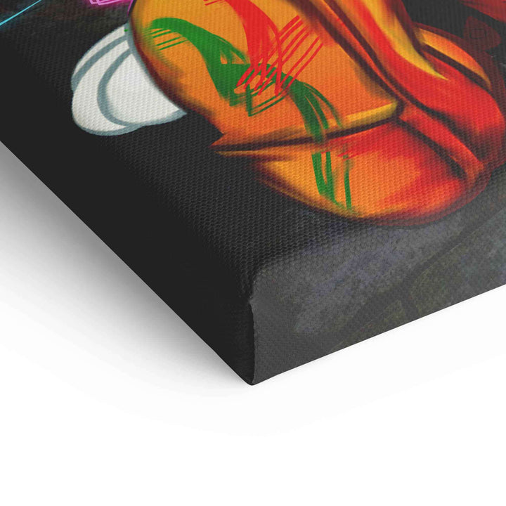 Detailansicht buntes Pop Art Comic Wandbild auf Leinwand mit Neonfarben