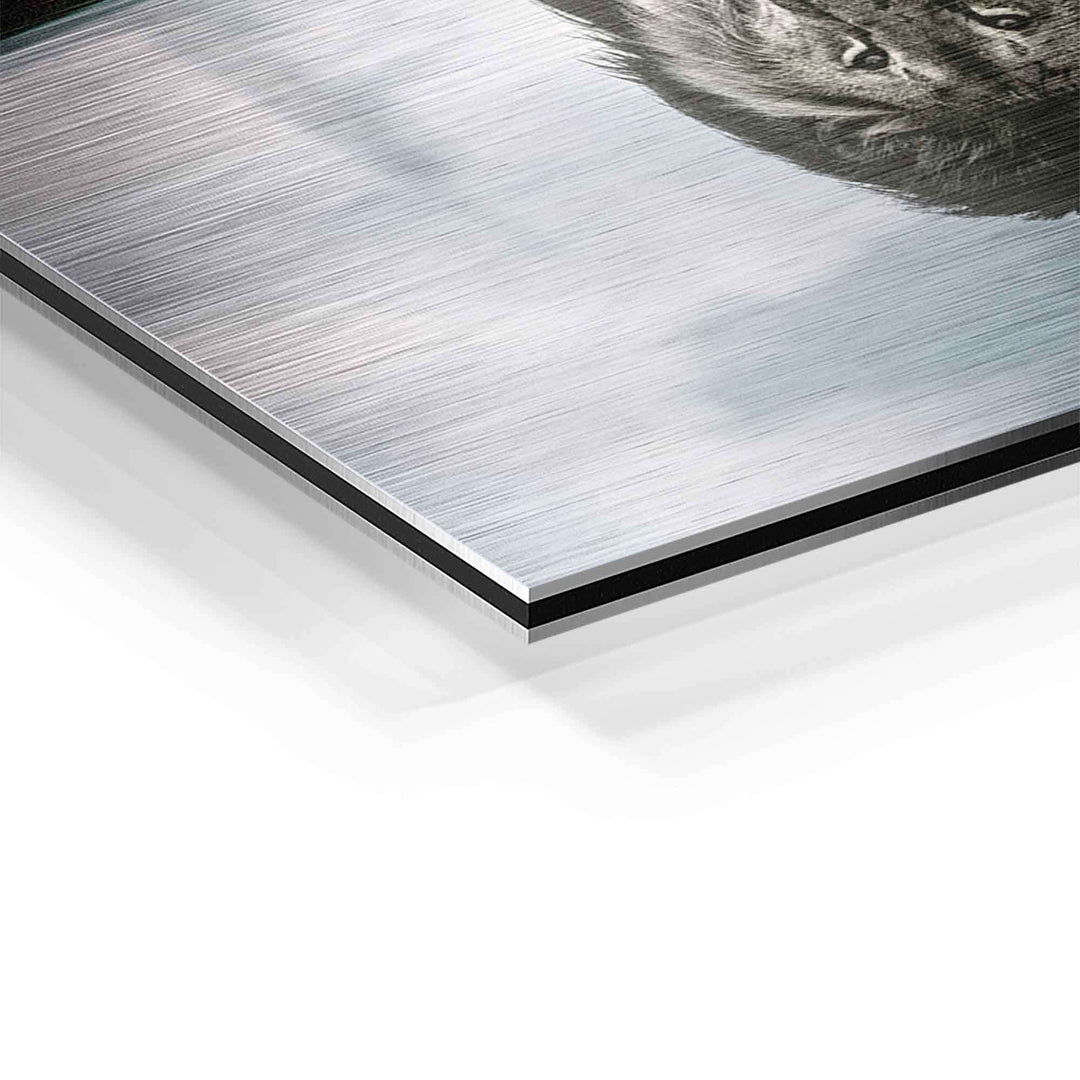Detailansicht Aluminium Wandbild mit gebürsteter Oberfläche und Tiermotiv