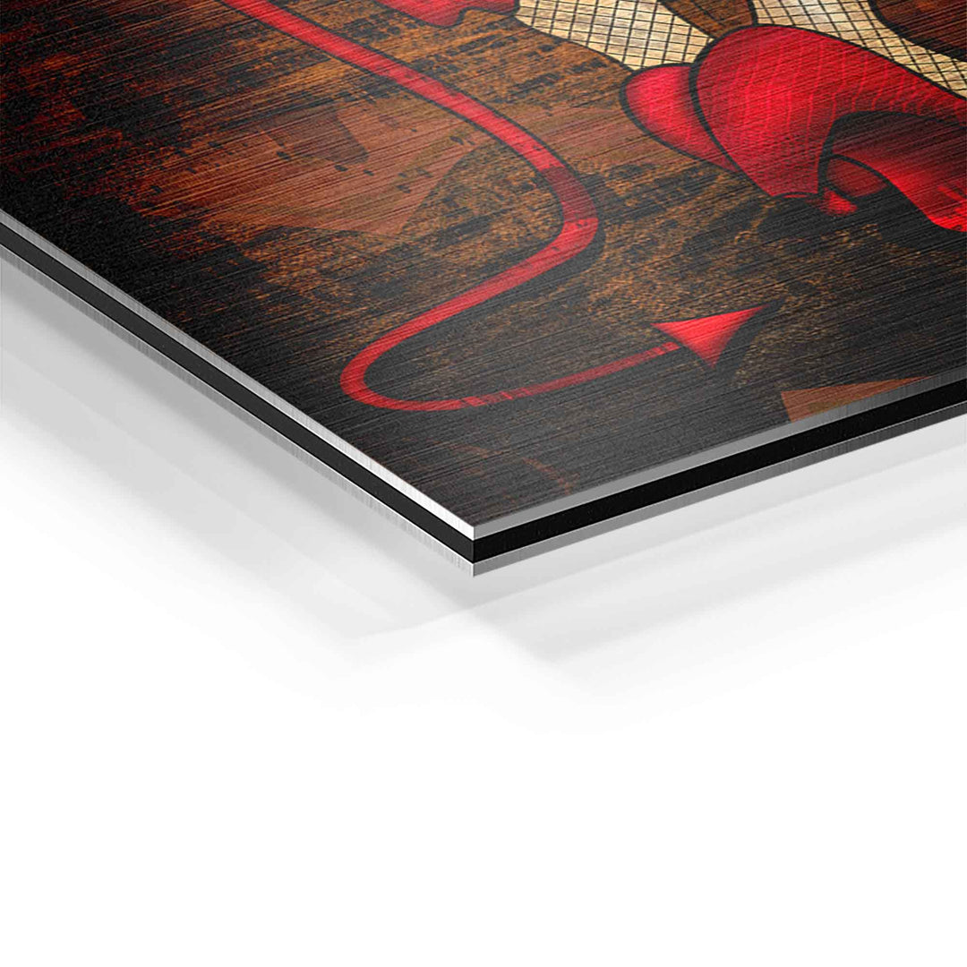Detailansicht Wandbild Aluminium mit rotem Teufelsschwanz auf dunklem Hintergrund