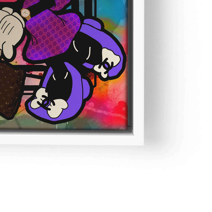 Pop Art Wandbild mit Comicfigur im bunten Graffiti-Stil, auffällige Lila-Töne