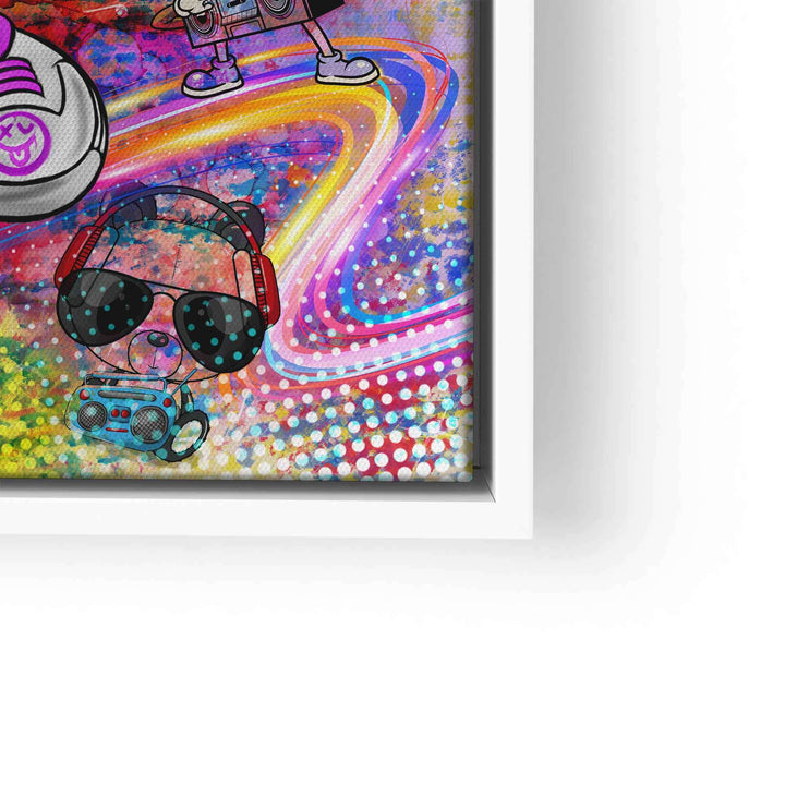 Pop Art Wandbild mit Maus, Kopfhörern, Sonnenbrille und Musik im bunten Comic-Stil