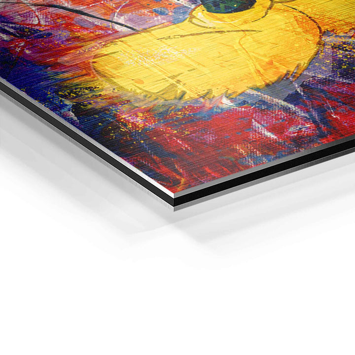 Detailaufnahme eines bunten Pop Art Wandbilds mit abstrakten Farben auf Aluminium-Druck