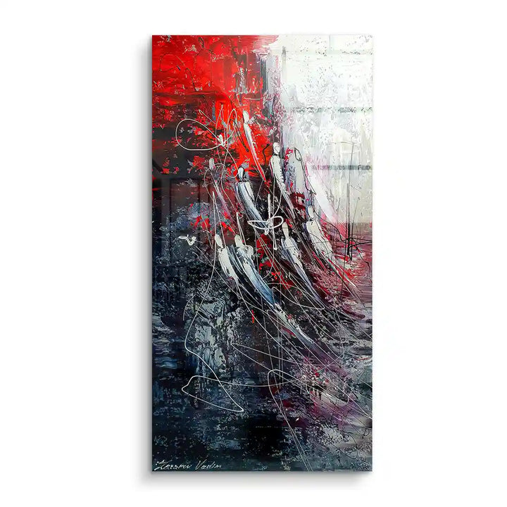 Modernes Wandbild mit abstrakter Kunst in Rot, Schwarz und Weiß, Acryl auf Leinwand
