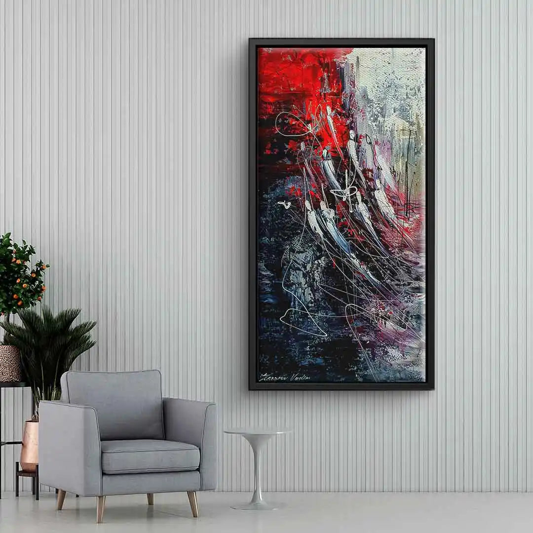 Modernes Wandbild mit abstrakter Kunst in Rot, Blau und Weiß, Wohnzimmer Dekoration