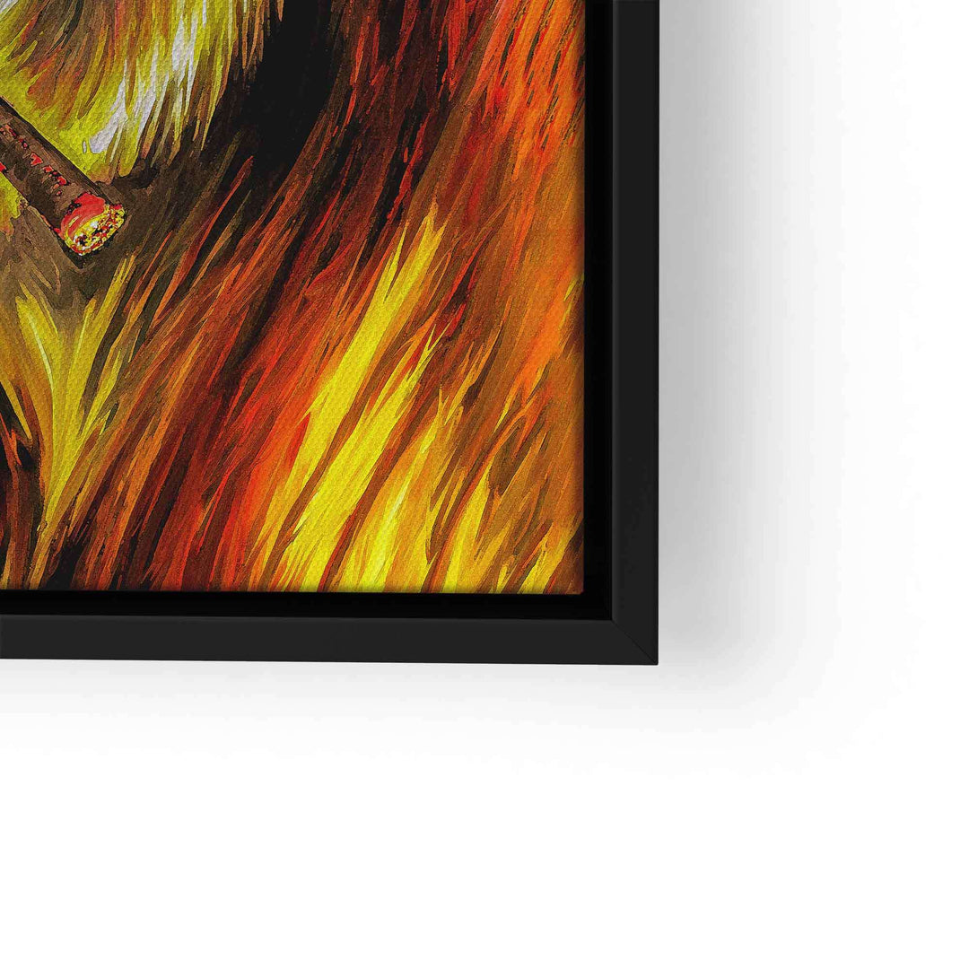 Leinwandbild mit chillendem Gorilla, Zigarette, leuchtende gelbe und rote Farben