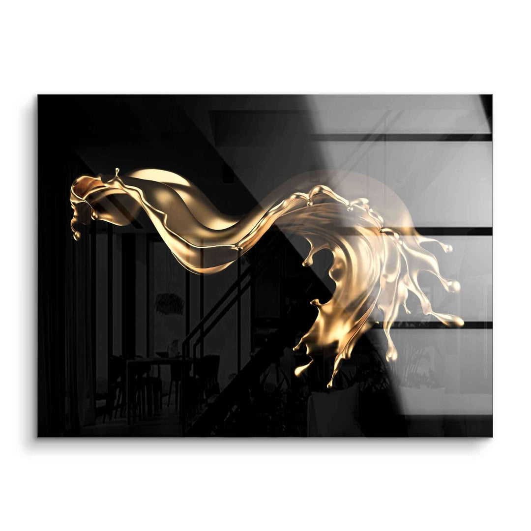 Modernes Acryl Wandbild mit abstraktem goldenem Splash auf dunklem Hintergrund