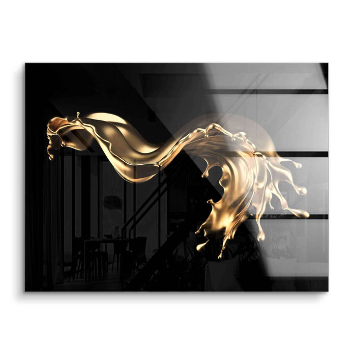 Modernes Acryl Wandbild mit abstraktem goldenem Splash auf dunklem Hintergrund