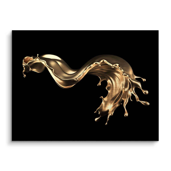 Modernes Wandbild mit goldenem Splash-Effekt auf schwarzem Hintergrund, abstrakte Kunst
