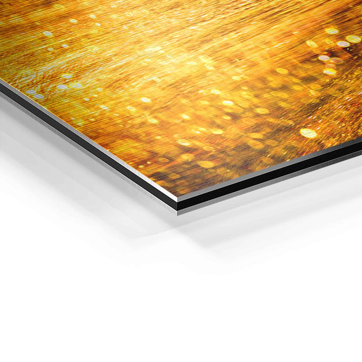 Detailaufnahme Wandbild mit goldenen Haaren, gebürstete Struktur auf Acrylglas