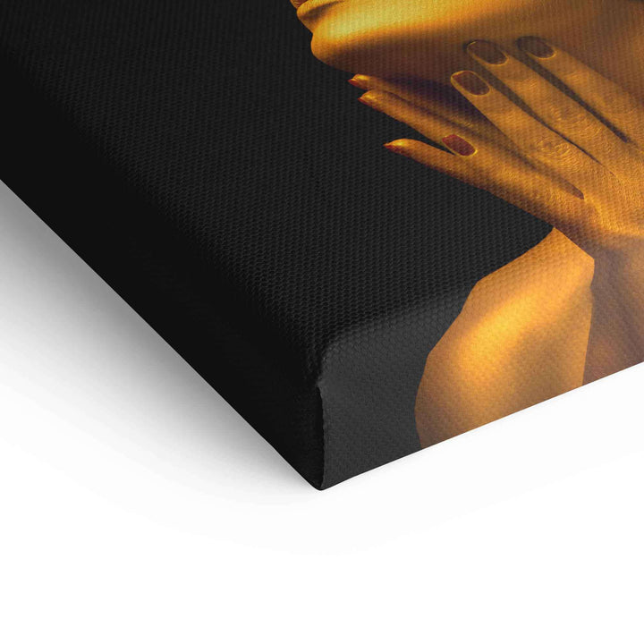 Detail Leinwandbild Frau in Goldoptik, stilvolles Wandbild mit glamourösem Motiv
