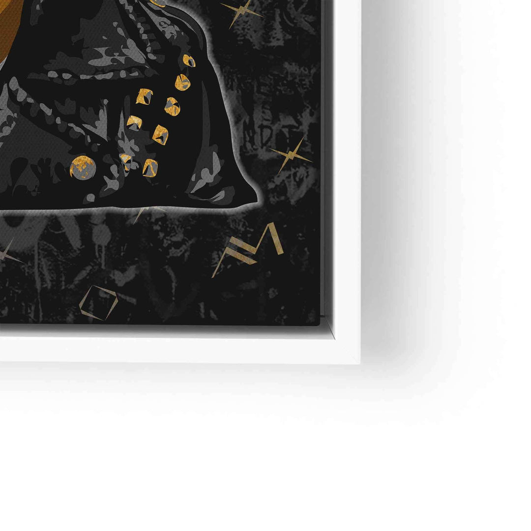 Modernes Wandbild mit goldener Freiheitsstatue auf schwarzem Hintergrund, abstrakte Kunst