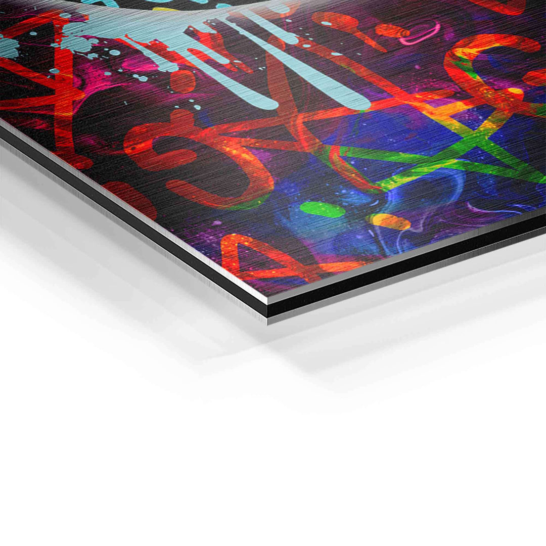 Detailaufnahme buntes Wandbild mit abstrakten Lippen, Graffiti und Muster, modern, Pop Art