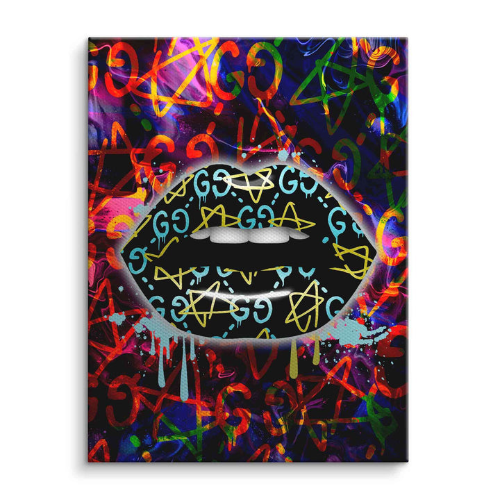 Modernes Wandbild mit bunten Lippen, Sternen und Muster, Pop Art Leinwand Kunst