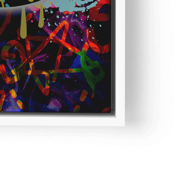 Modernes Wandbild mit bunten Lippen, Gucci-Muster und Graffiti-Effekten