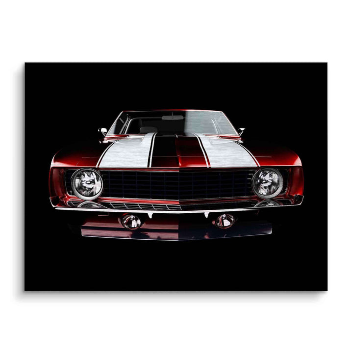 Wandbild mit rotem Oldtimer auf schwarzem Hintergrund, moderner Auto Kunstprint