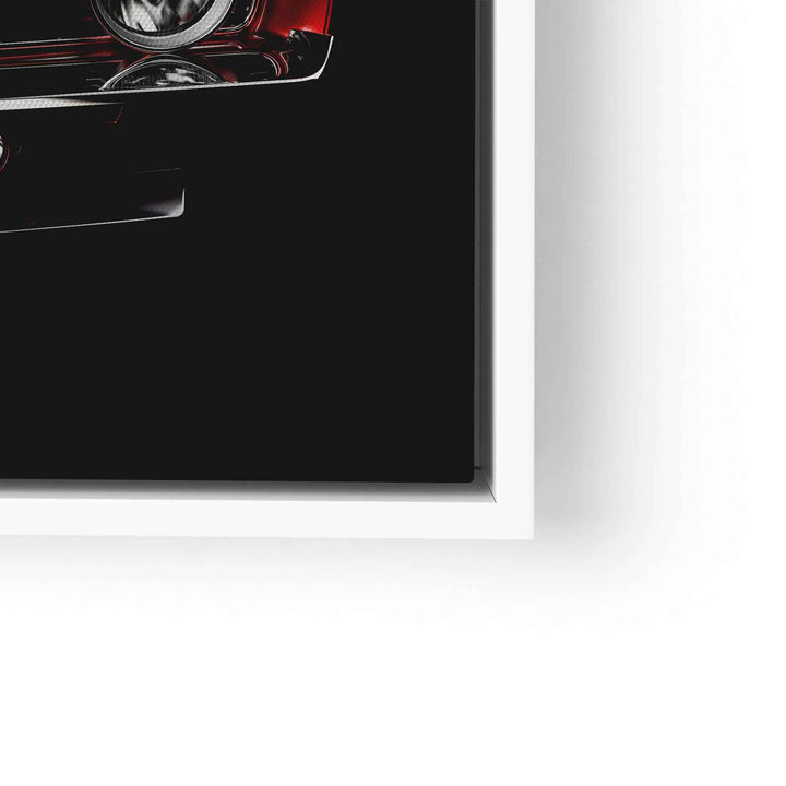 Wandbild mit rotem Oldtimer auf schwarzem Hintergrund, moderner Kunstdruck