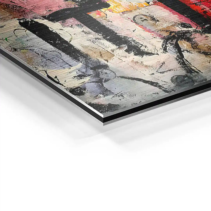 Detailaufnahme Wandbild auf Aluminium mit abstraktem Kunstmotiv und gebürsteter Oberfläche