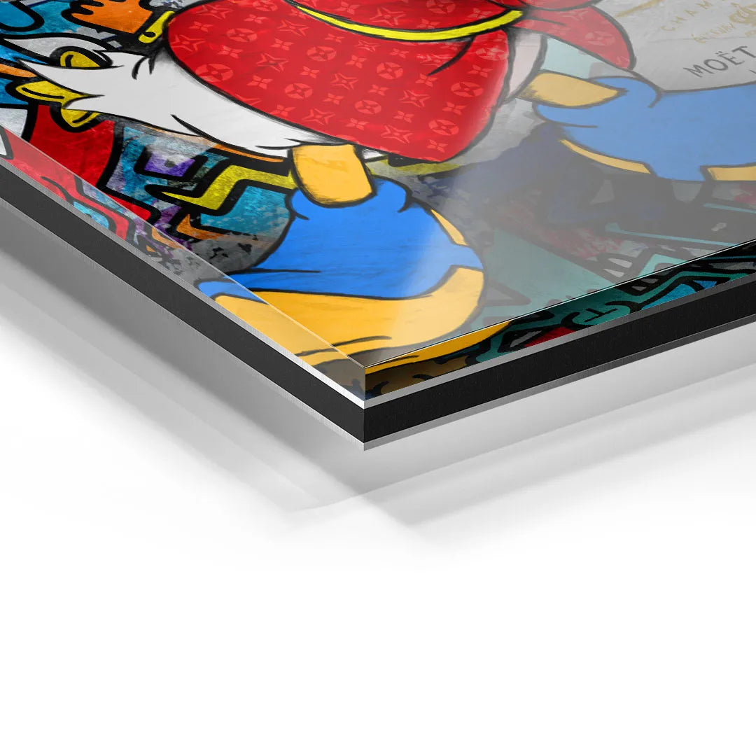 Detailansicht Acrylglas Wandbild Comic Motiv mit bunten Farben und Charakter