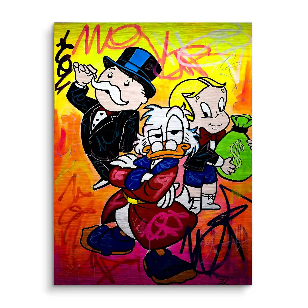 Pop Art Wandbild mit reichen Comicfiguren, Graffiti-Stil, farbenfroher Hintergrund