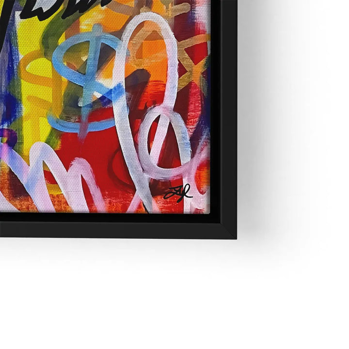 Modernes Wandbild mit buntem Money-Graffiti und Dollarzeichen, gerahmt, Pop Art Stil
