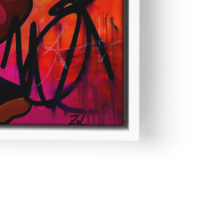 Modernes Wandbild mit Graffiti-Elementen, abstrakte Kunst in Rot, Orange und Schwarz