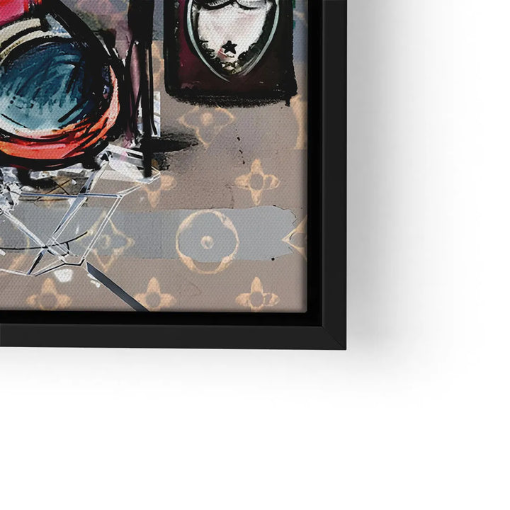 Modernes Wandbild mit abstraktem Kunstmotiv, Pop Art Farben und schwarzem Rahmen