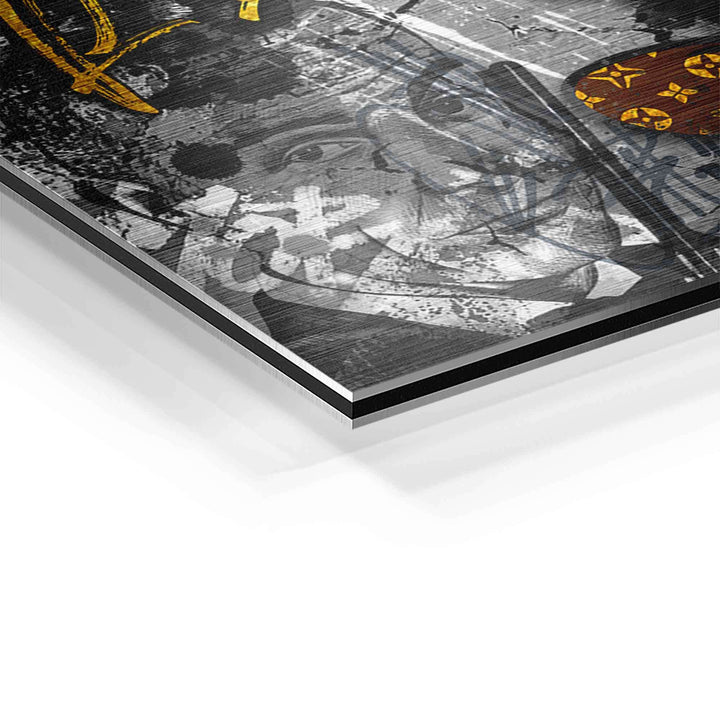 Detail eines Pop Art Wandbilds mit Comic-Motiv, Motivationskunst auf Aluminium