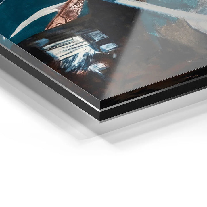 Detailansicht Acrylglas Wandbild mit Motorrad Kunst, moderne Farben und glänzende Oberfläche